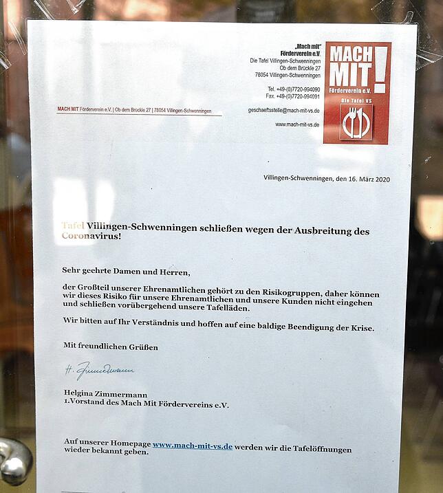 Notiz am Tafelladen in Villingen.