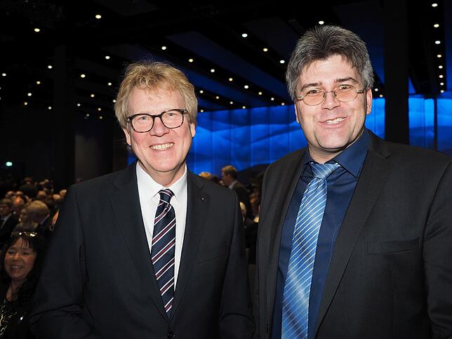 Der Waldshuter Landrat Martin Kistler
(r.) und der Unternehmer Dietmer Kühne vom gleichnamigen Kunststoffunternehmen.