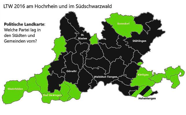 Schwarz und grün war am Hochrhein bei der Landtagswahl 2016 dicht beieinander: Das Direktmandat im Wahlkreis Waldshut ging schließlich ...