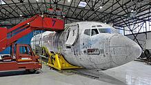 Der Rumpf der „Landshut“ in der Halle Q am Airport Friedrichshafen während der Reinigung im Frühjahr. Inzwischen steht fest, dass die ...