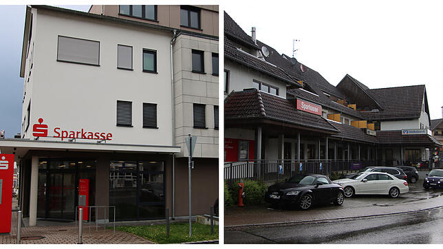 Die Sparkassenfilialen in Ludwigshafen (links) und Eigeltingen (rechts) stellen das Beratungsangebot ein.