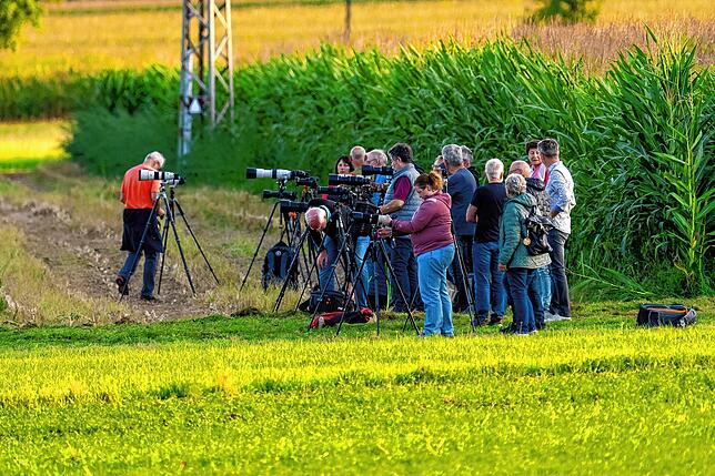 Viele Fotografen aus allen Landesteilen finden sich in Grosselfingen zum Fotografieren des aufgehenden Blutmondes hinter der Burg ...