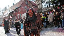 Der Höhepunkt des Schwerzener Narrentreffen ist der große Fasnachtsumzug der um 13.30 Uhr startet. Danach wird im ganzen Dorf fröhlich ...