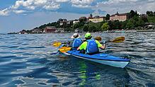 Mitglieder von sechs Vereinen rund um den Bodensee wollen den See in 24 Stunden mit Paddelbooten umrunden, hier Mitglieder des TSV ...
