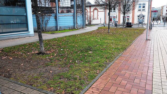 Um dieses Stück Rasen geht es: Die Stadt Radolfzell will neben dem Mühlbachcenter eine Grünfläche umgestalten und nennt sie Pocket-Park