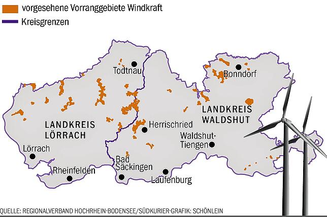 Bild 1: Große Mehrheit für Windenergieplanung: In drei Landkreisen blieben 40 Flächen für Windräder