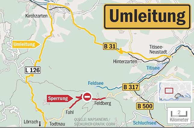 Bild 1: Sperrung auf Bundesstraße 317: Feldberg wird für 2 Wochen zur Sackgasse