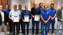 Bei der Hauptversammlung (von links): Bürgermeistervertreter Harald Württemberger, Vorsitzender Wolfgang Häusler, Lukas Hug (40 Jahre ...