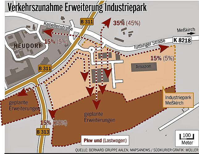 So verändern sich die Verkehrsströme nach der Erweiterung des Industrieparks Nördlicher Bodensee.