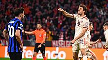 Münchens Thomas Müller feiert seinen Treffer zum 1:1 beim Champions League Viertelfinale.