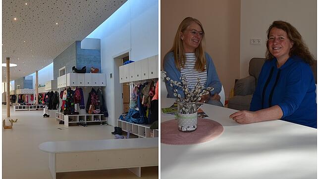 Groß und übersichtlich ist beispielsweise der Flurbereich im frisch sanierten Kindergarten. Leiterin Katharina Lissner (rechts) und ihre ...