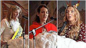 Drei Abgeordnete in der Bütt beim Fasnetmäntig-Frühschoppen in Gottmadingen (von links): Ann-Veruschka Jurisch (FDP, Bundestag), Lina ...