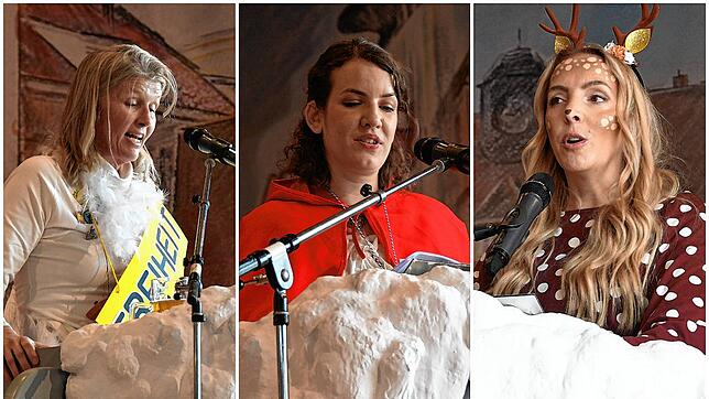 Drei Abgeordnete in der Bütt beim Fasnetmäntig-Frühschoppen in Gottmadingen (von links): Ann-Veruschka Jurisch (FDP, Bundestag), Lina ...