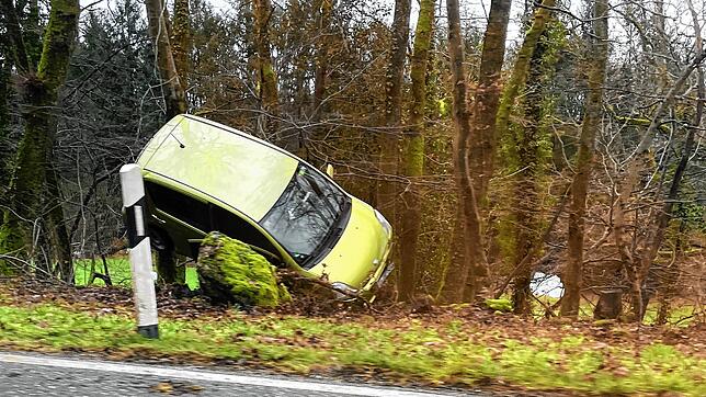 Dieses Auto hing am Donnerstag nach einem Unfall bei Rippolingen in den Bäumen.