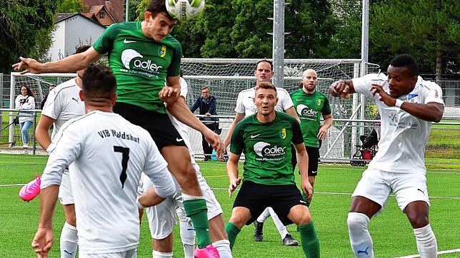 Treffsicher: Alessio Lo Russo trifft per Kopf zur Führung für den SV Herten beim 3:0 gegen den VfB Waldshut. Erdal Kizilay (Nr. 7) und ...