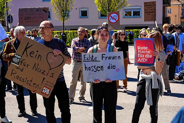 Mit zahlreichen Plakaten demonstrieren die Teilnehmer gegen die AfD.