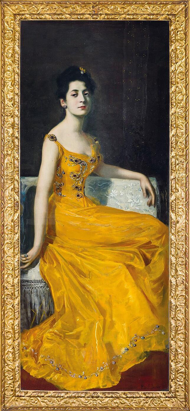Eine geheimnisvolle „Dame in Gelb“, die um 1900 entstand, dient als Covergirl für die Ausstellung „Von Dürer bis ...