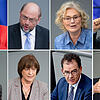 Sie alle werden im Bundestag fehlen (l.o. im Uhrzeigersinn): Bundeskanzlerin Angela Merkel (CDU), Martin Schulz (SPD), Christine ...