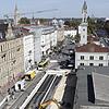 So sieht die Baustelle am Bahnhofplatz vom Dach des Lago aus.