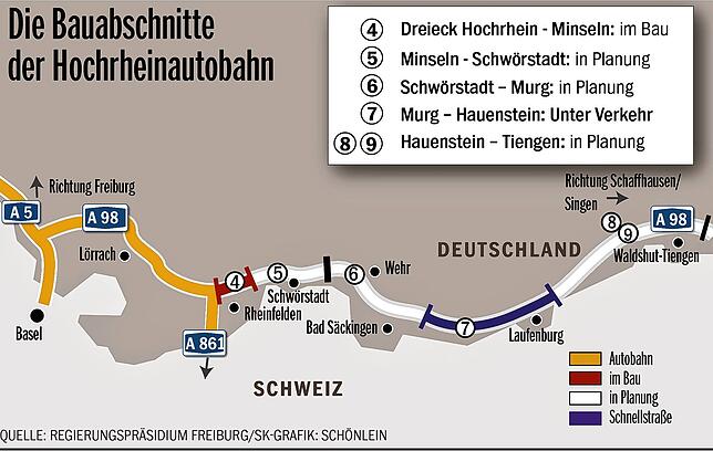 Bild 2: Die Deges macht bei der A 98 Tempo: Bis Ende der Dekade soll der Spatenstich für den Abschnitt Wehr-Bad Säckingen erfolgen