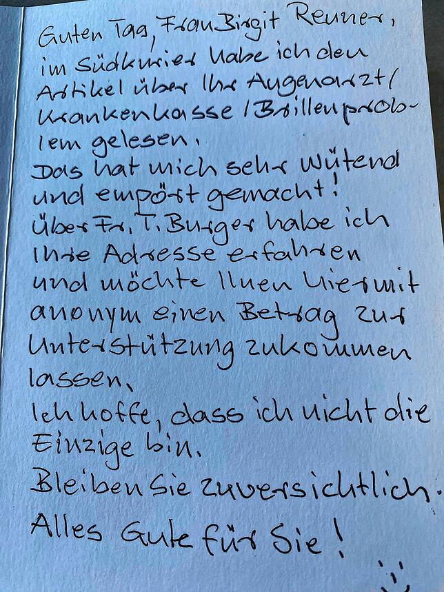 „Bleiben Sie zuversichtlich. Alles Gute für Sie!“, endet dieser kleine Brief: Zu den lieben Zeilen haben die anonymen ...