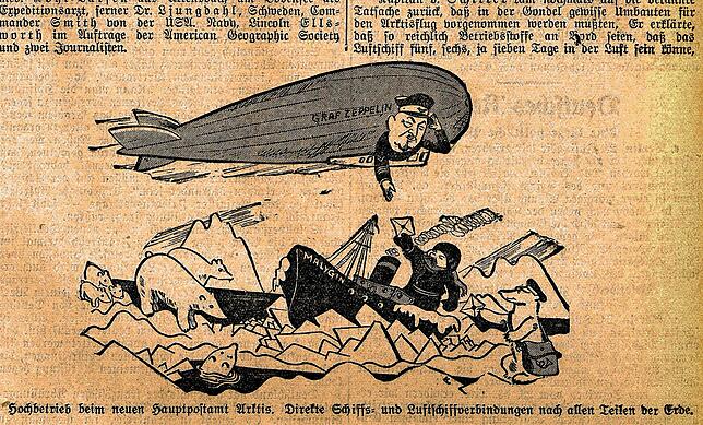 Mit einer Karikatur begleitete die „Konstanzer Zeitung“ am 25. Juli 1931 den Start des Zeppelin. Begleittext: ...