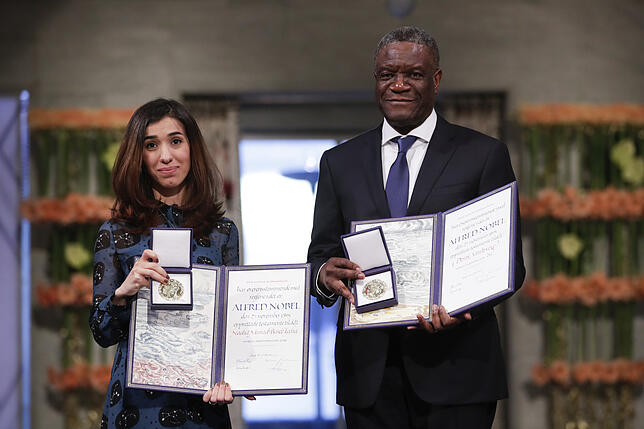Nadia Murad, Menschenrechtsaktivistin aus dem Irak, und Denis Mukwege, Arzt aus dem Kongo, erhalten den Friedensnobelpreis im Rathaus ...