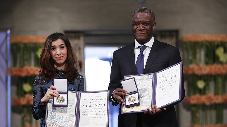 Nadia Murad, Menschenrechtsaktivistin aus dem Irak, und Denis Mukwege, Arzt aus dem Kongo, erhalten den Friedensnobelpreis im Rathaus ...