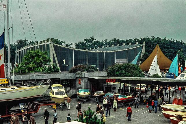 Die Messehalle 1 auf dem alten Messegelände bei der &bdquo;Interboot&ldquo; 1979.
