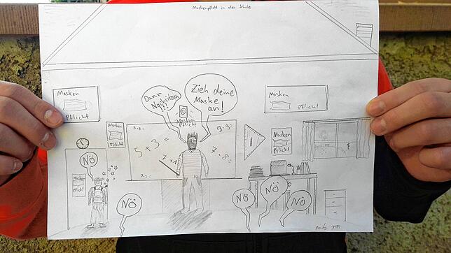 In Moritz Liebschners Karikatur sind die Schüler auf Konfrontationskurs. Maske tragen? Nö. Nachsitzen! Nö. Der Realität in Klasse 7d ...