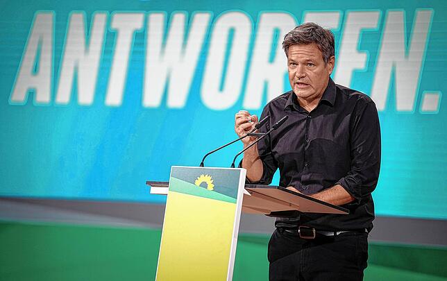 Bundeswirtschaftsminister Robert Habeck spricht beim Grünen-Bundesparteitag zu den Delegierten.