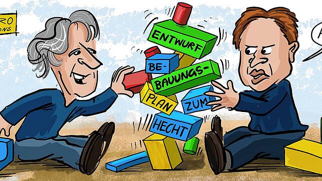 Baubürgermeister Thomas Kölschbach (links) und Oberbürgermeister Jan Zeitler lieferten sich in Sachen Bebauungsplan „Zum Hecht“ ein ...