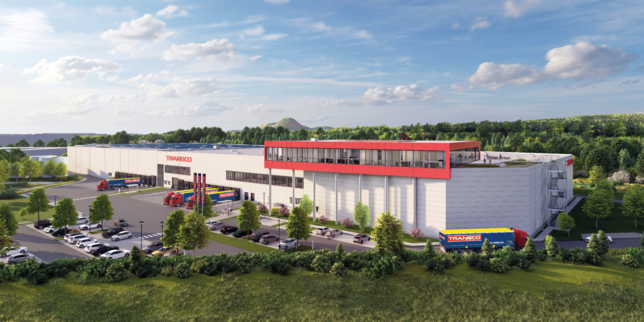 So soll das neue Logistikzentrum aussehen, wenn es fertig ist. Das rote Gebäude auf dem Gebäude sind die Büroräume.