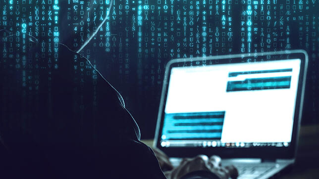Mann mit Kapuzenpullover beim Hacken. (Symbolbild) Hacker sind die Datenbank des Erziehungsdepartements eingedrungen und veröffentlichen ...