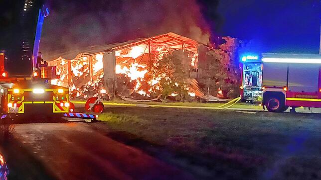 Lichterloh steht in der Nacht zum Freitag an der Verbindungsstraße von Hochemmingen nach Sunthausen eine Feldscheune in Flammen.