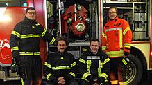 Martin Jankowski (von links), Fabian Sanner, Max Mehring und Nils Nowak gehören zu den Quereinsteigern bei den Feuerwehren in Dachsberg ...