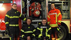 Martin Jankowski (von links), Fabian Sanner, Max Mehring und Nils Nowak gehören zu den Quereinsteigern bei den Feuerwehren in Dachsberg ...