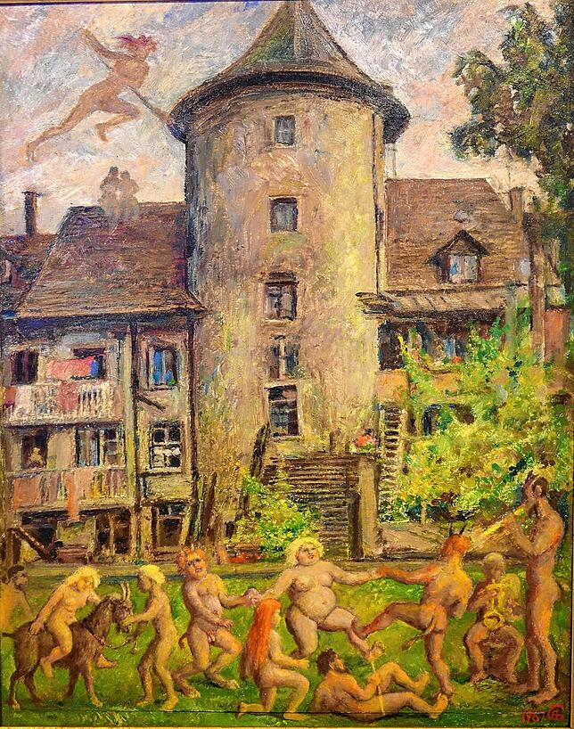 Waldshuter Hexenturm, wie ihn Adolf Glattacker 1967 malte.