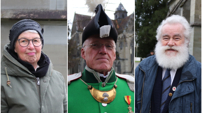Sie waren am Nachmittag der öffentlichen Trauerfeier im Salemer Schlosshof (von links): Marianne Meckler, Wolfgang Kunle und Winfried Böhm.