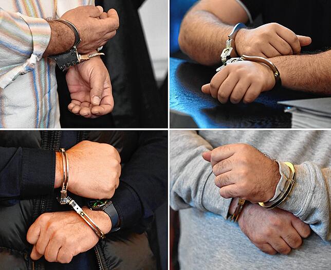 Die Kombo zeigt Angeklagte im sogenannten Mafia-Prozess, die zum Beginn des Prozesses vor anderthalb Jahren in Handschellen in den ...