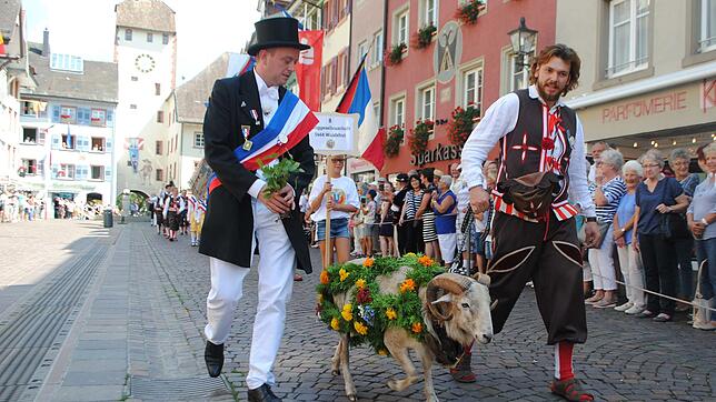 Beim Jubiläumsumzug zur 550. Waldshuter Chilbi im Jahr 2018 lief der Chilbibock Florian der Zunftübergreifende mit. (Archivbild)