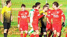 Die Geisinger jubeln über das 0:1 durch Torschütze Simon Federle.