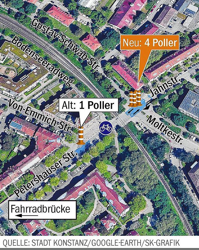 Bild 1: Fahrradstraße wird endgültig zum Sperrgebiet für Autos, denn der Poller bekommt Verstärkung