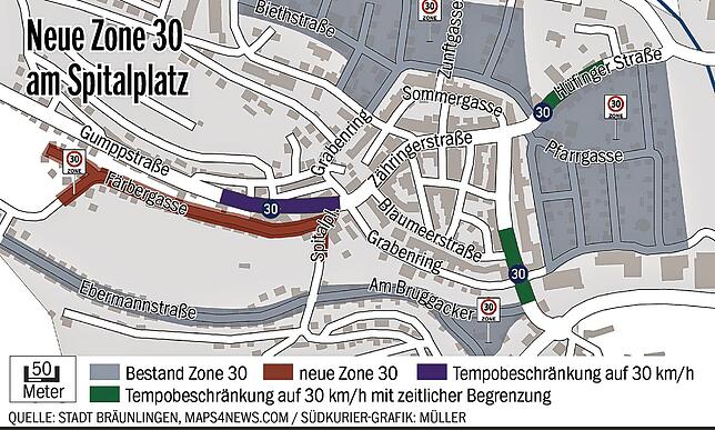 Bild 1: Verkehrsberuhigung in der Stadt: Künftig gibt es am Spitalplatz eine Zone 30 bis zum Ende der Färbergasse