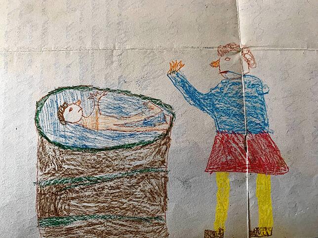 Angst-Situation: Dieses Bild vom Solebad im Holzbottich hat Regina Gräbner als Kinde gemalt.