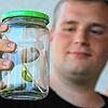Er hilft Schmetterlingen beim Überleben: Kilian Schwarz mit der Raupe eines Schwalbenschwanzes. Er päppelt sie im Glas auf, bis sie ...