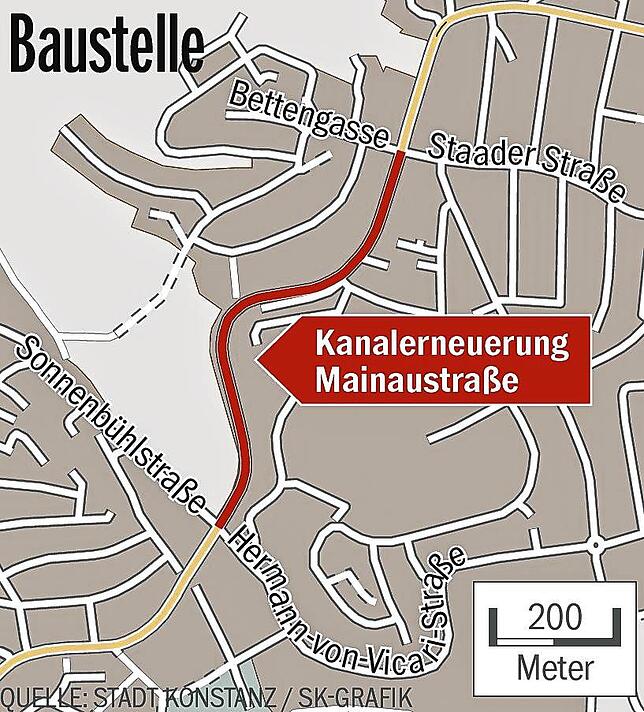 Bild 1: Monatelange Baustelle zwischen Stadt und Fähre: An dieser Verkehrsader von Konstanz wird der Kanal saniert &ndash; und das dauert