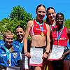 Landesmeisterinnen: Lina Schitz, Sara Polito und Sara Pilz (Mitte, von links) von der LG Hohenfels gewannen bei der U20-Jugend den ...