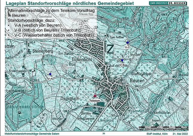 Für den Teilort Beuren hat die Deutsche Telekom einen Standort am Ortsrand beantragt, sie ist in der Grafik rot eingezeichnet. Die vom ...