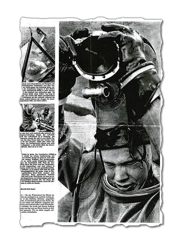 Der Zeitungsausriss zeigt den damals 18-jährigen Paul Muser nach einem Tauchgang im bitterkalten Rhein im Januar 1960 bei Säckingen. Er ...